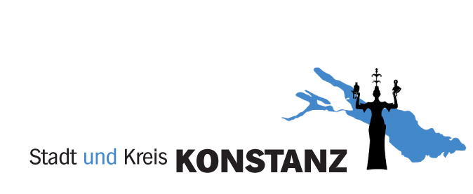 Das Logo der Regionalgruppe OMAS GEGEN RECHTS Stadt und Kreis Konstanz. Die Imperia als Schattenfigur vor dem blauen Bodensee.